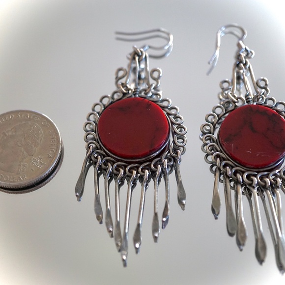 Vintage Mexican Silver Wire Earrings With Stone - Picture 3 of 7